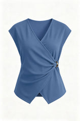 Womens Bluish Gray V Neck Wrap Tank Tops | CicyBell