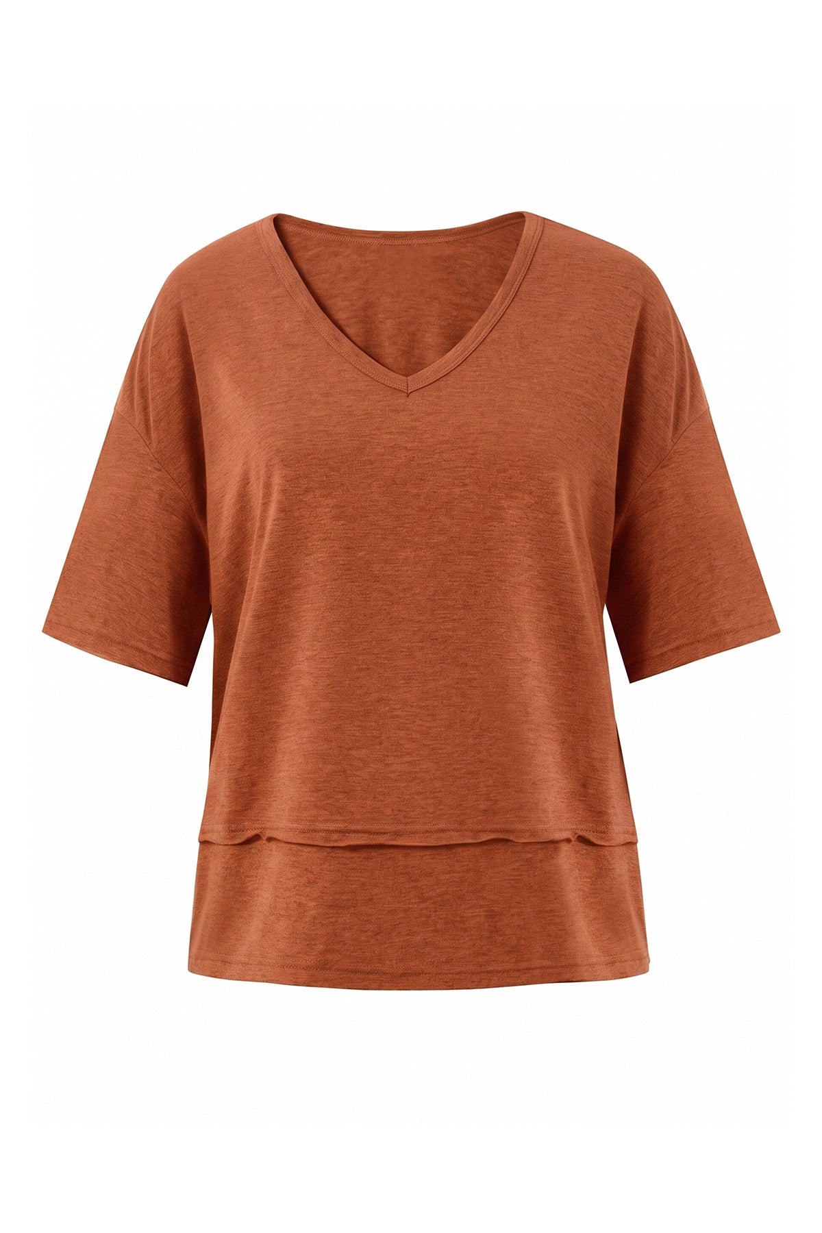 Womens Brick Red Summer V Neck T Shirts | CicyBell