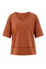 Womens Brick Red Summer V Neck T Shirts | CicyBell