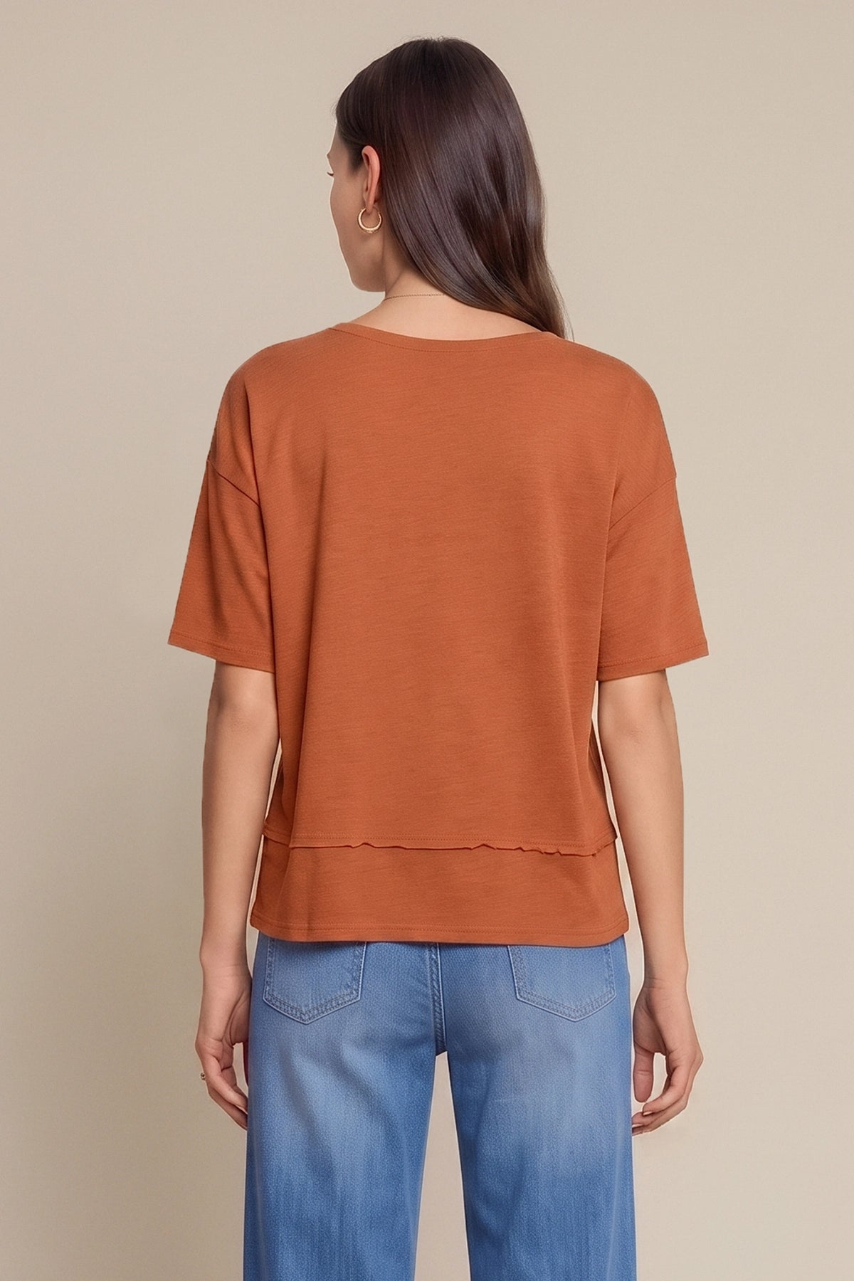 Womens Brick Red Summer V Neck T Shirts | CicyBell
