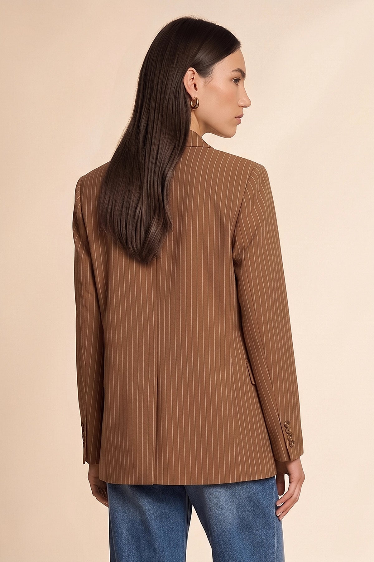 Womens Brown Professional Striped Blazer | CicyBell