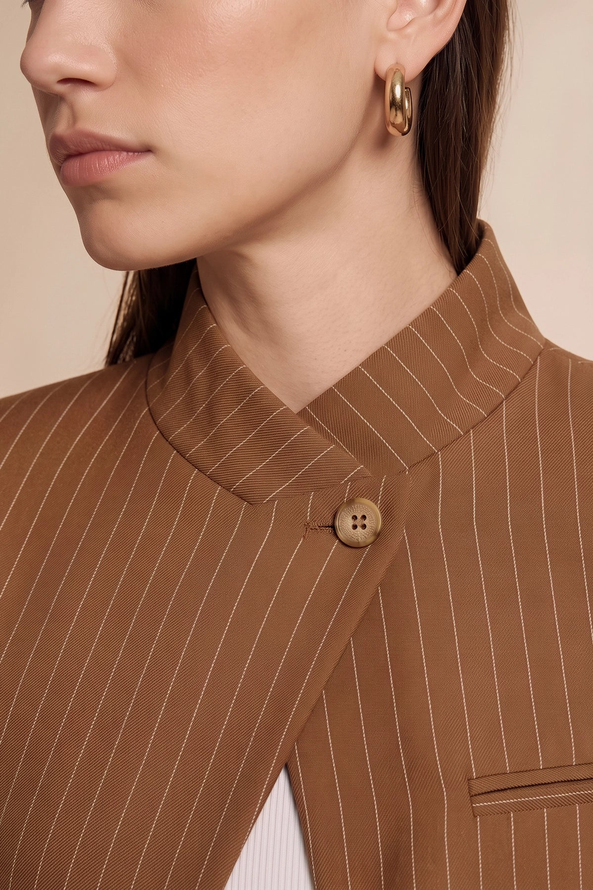 Womens Brown Professional Striped Blazer | CicyBell