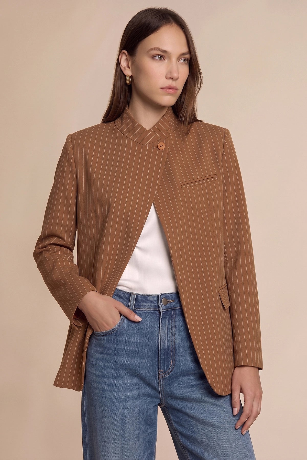 Womens Brown Professional Striped Blazer | CicyBell