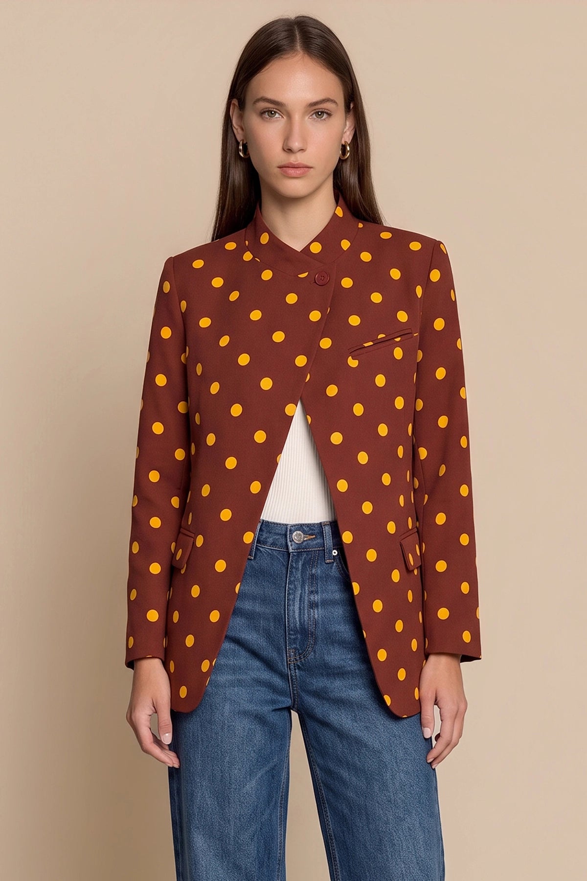 Womens Brown Professional Polka Dot Blazer | CicyBell