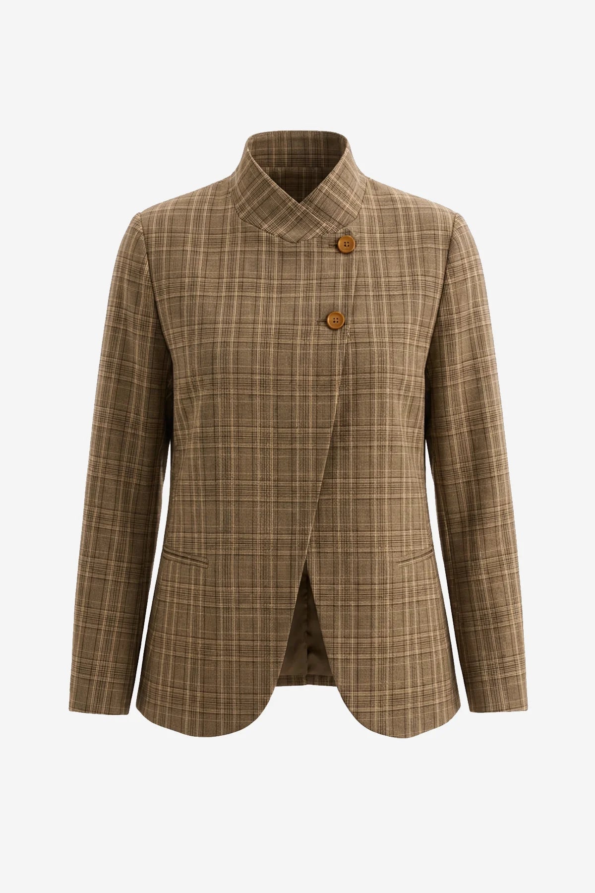 Womens Brown Casual Stand Collar Blazer | CicyBell