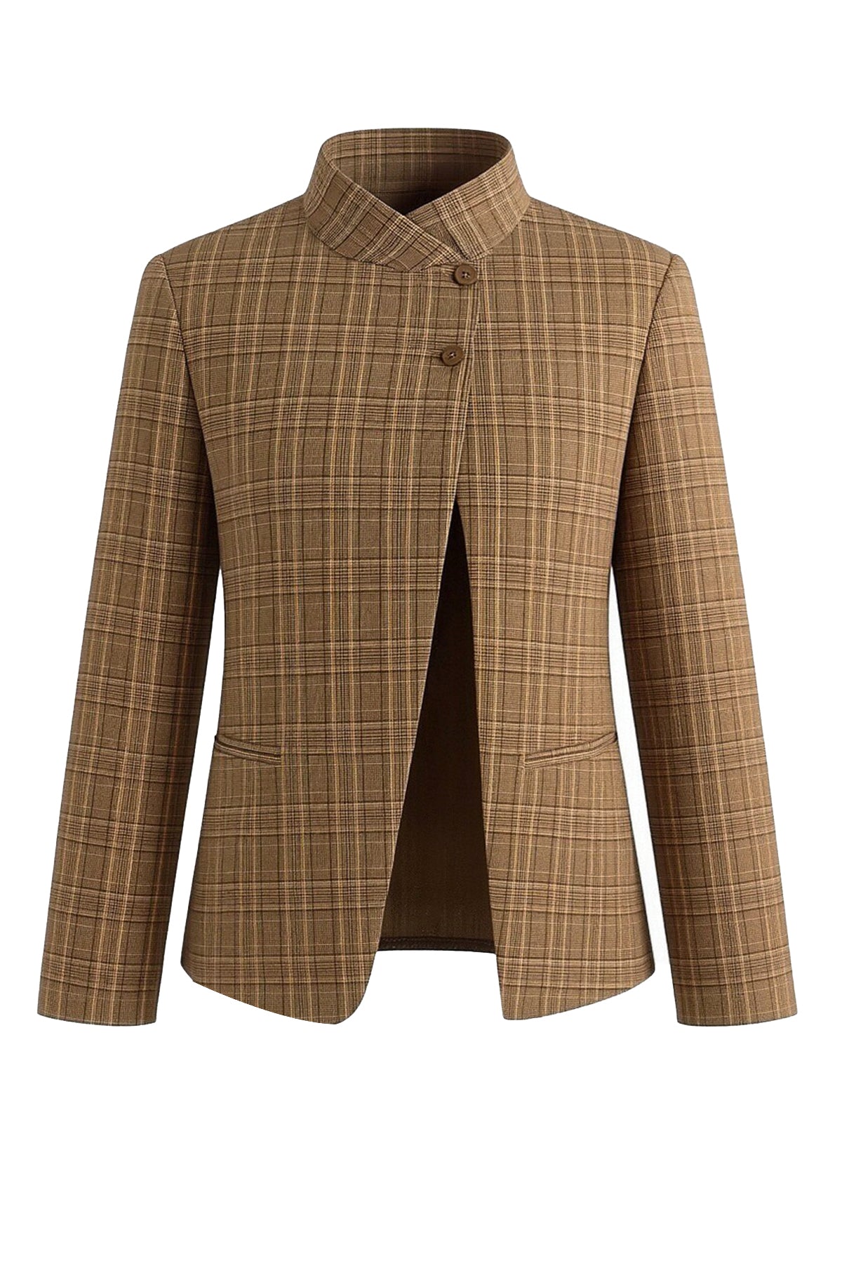 Womens Brown Casual Stand Collar Blazer | CicyBell