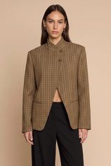 Womens Brown Casual Stand Collar Blazer | CicyBell