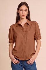 Womens Brown Puff Short Sleeve Shirts | CicyBell