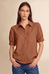 Womens Brown Puff Short Sleeve Shirts | CicyBell