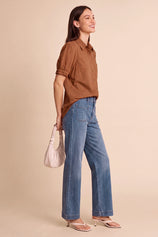 Womens Brown Puff Short Sleeve Shirts | CicyBell