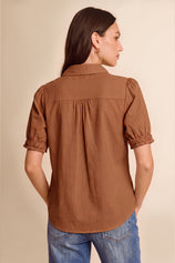 Womens Brown Puff Short Sleeve Shirts | CicyBell