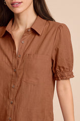Womens Brown Puff Short Sleeve Shirts | CicyBell