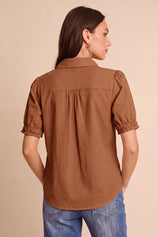 Womens Brown Puff Short Sleeve Shirts | CicyBell