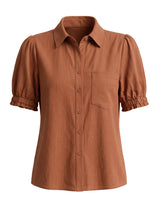 Womens Brown Puff Short Sleeve Shirts | CicyBell