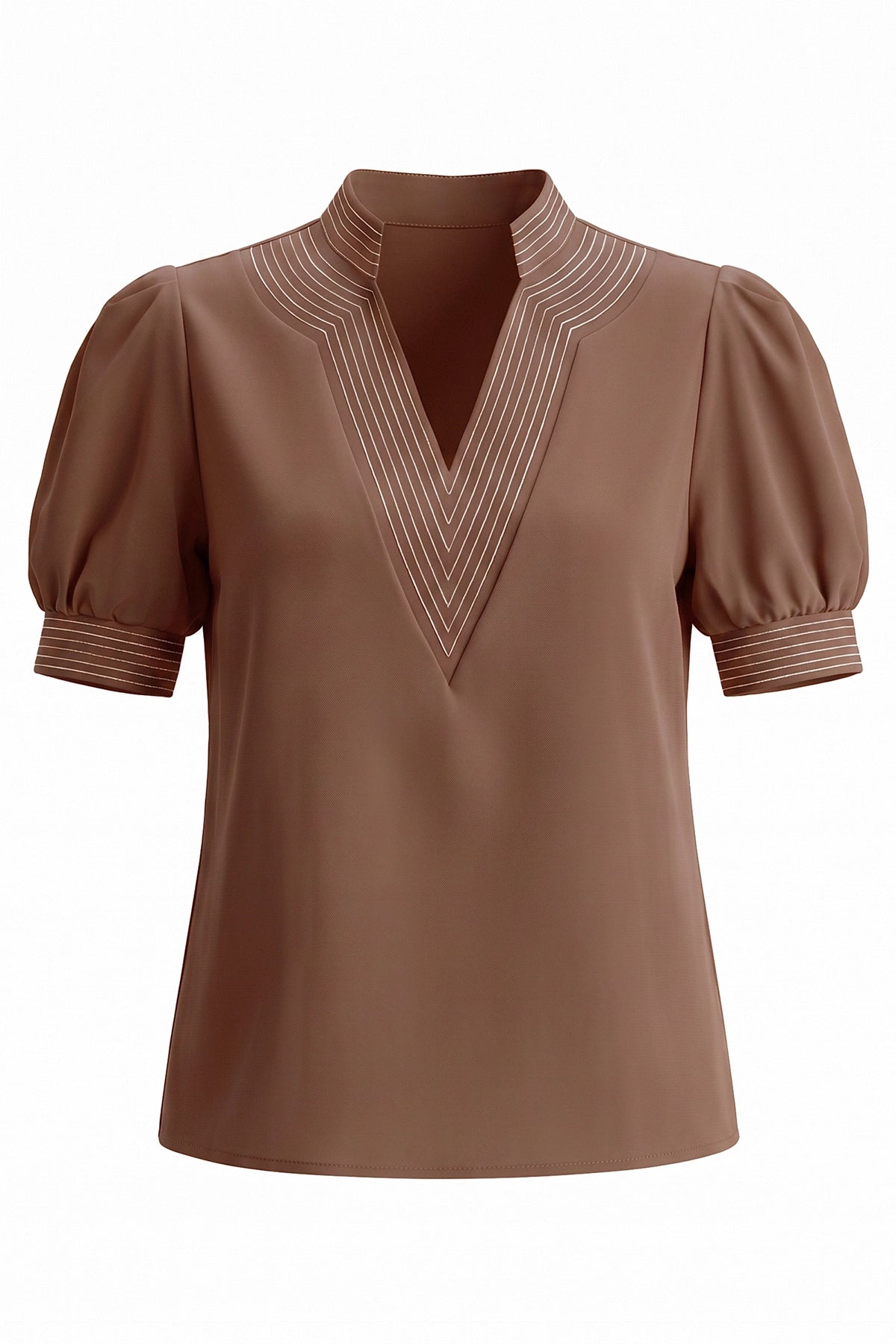 Womens Brown Puff Short Sleeve Blouses | CicyBell