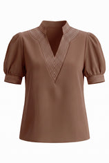 Womens Brown Puff Short Sleeve Blouses | CicyBell