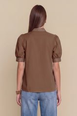 Womens Brown Puff Short Sleeve Blouses | CicyBell