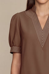 Womens Brown Puff Short Sleeve Blouses | CicyBell
