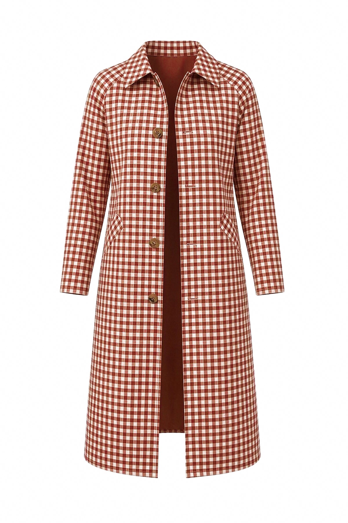 Womens Brown Plaid Trench Long Coat | CicyBell