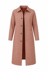 Womens Brown Plaid Trench Long Coat | CicyBell