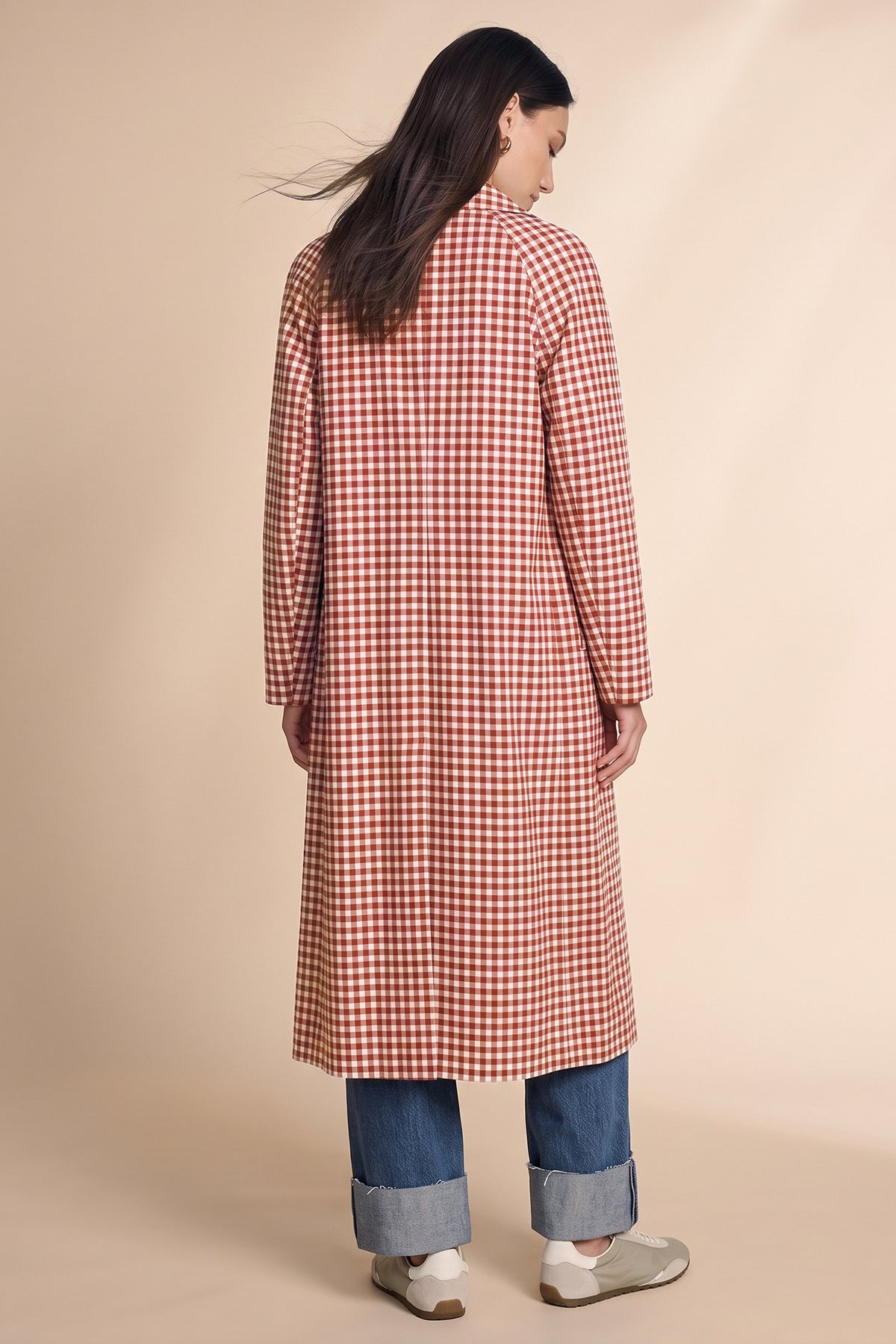 Womens Brown Plaid Trench Long Coat | CicyBell
