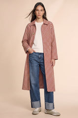 Womens Brown Plaid Trench Long Coat | CicyBell