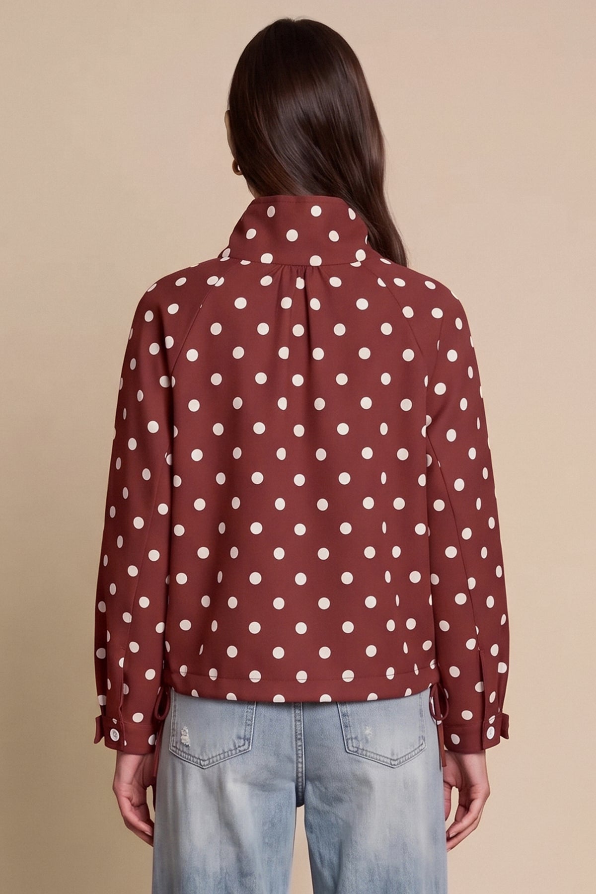 Womens Brown Polka Dot Short Trench Coat | CicyBell