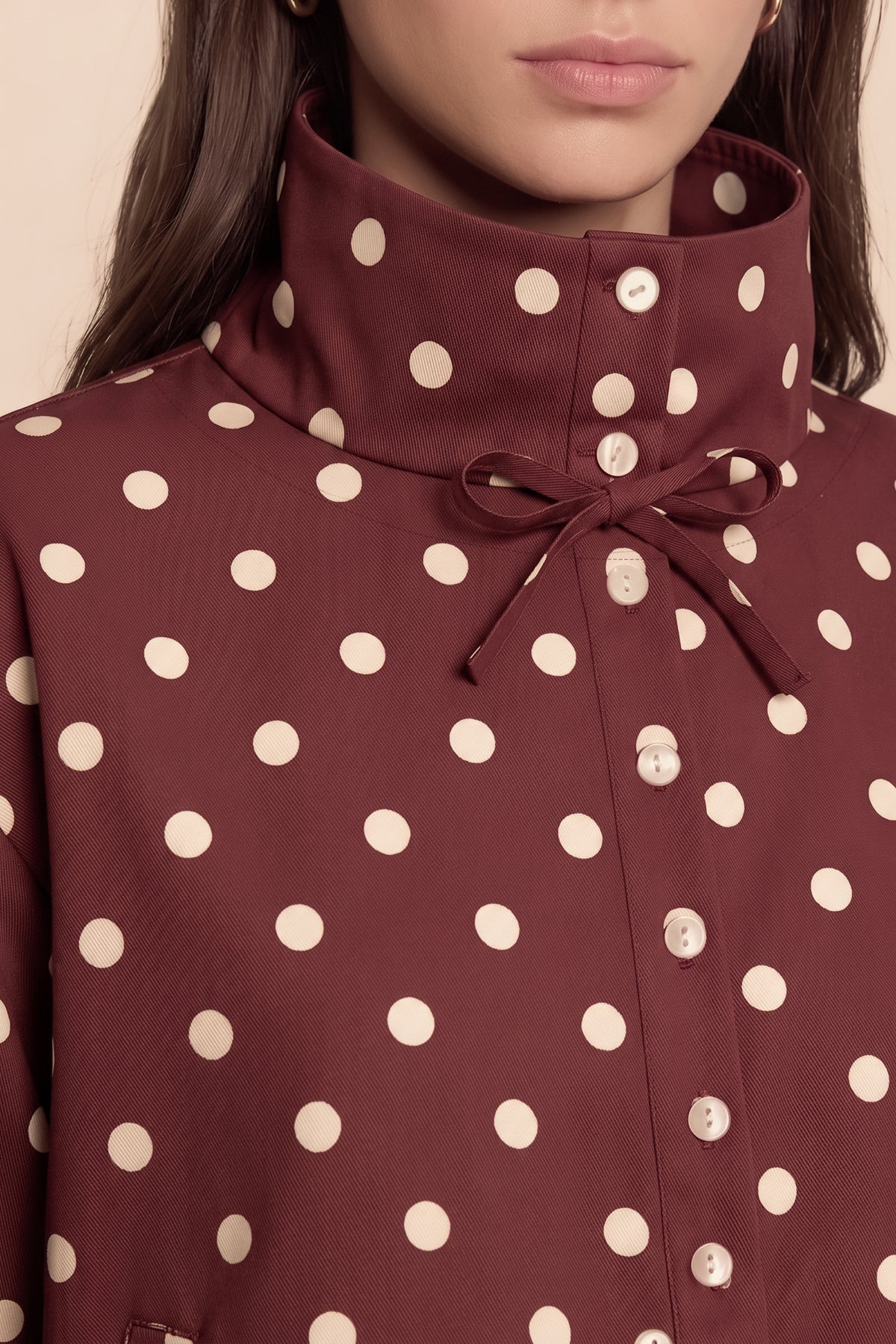 Womens Brown Polka Dot Short Trench Coat | CicyBell