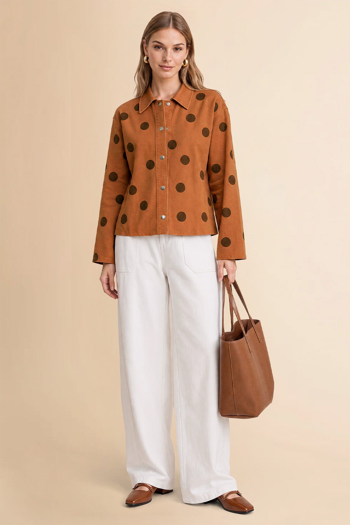 Womens Brown Polka Dot Denim Jacket | CicyBell