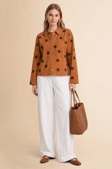 Womens Brown Polka Dot Denim Jacket | CicyBell
