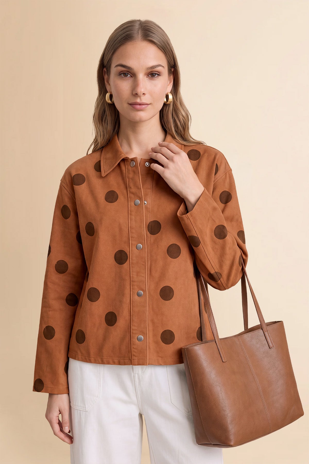 Womens Brown Polka Dot Denim Jacket | CicyBell