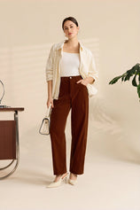 Womens Brown High Waisted Wide Leg Trousers | Cicy Bell