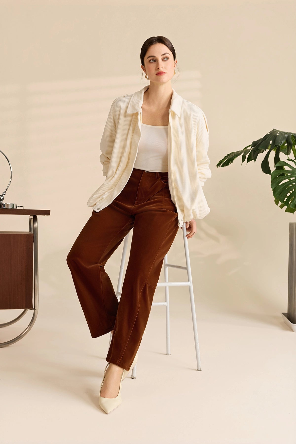 Womens Brown High Waisted Wide Leg Trousers | Cicy Bell