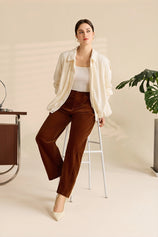 Womens Brown High Waisted Wide Leg Trousers | Cicy Bell