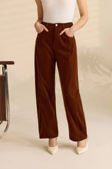 Womens Brown High Waisted Wide Leg Trousers | Cicy Bell