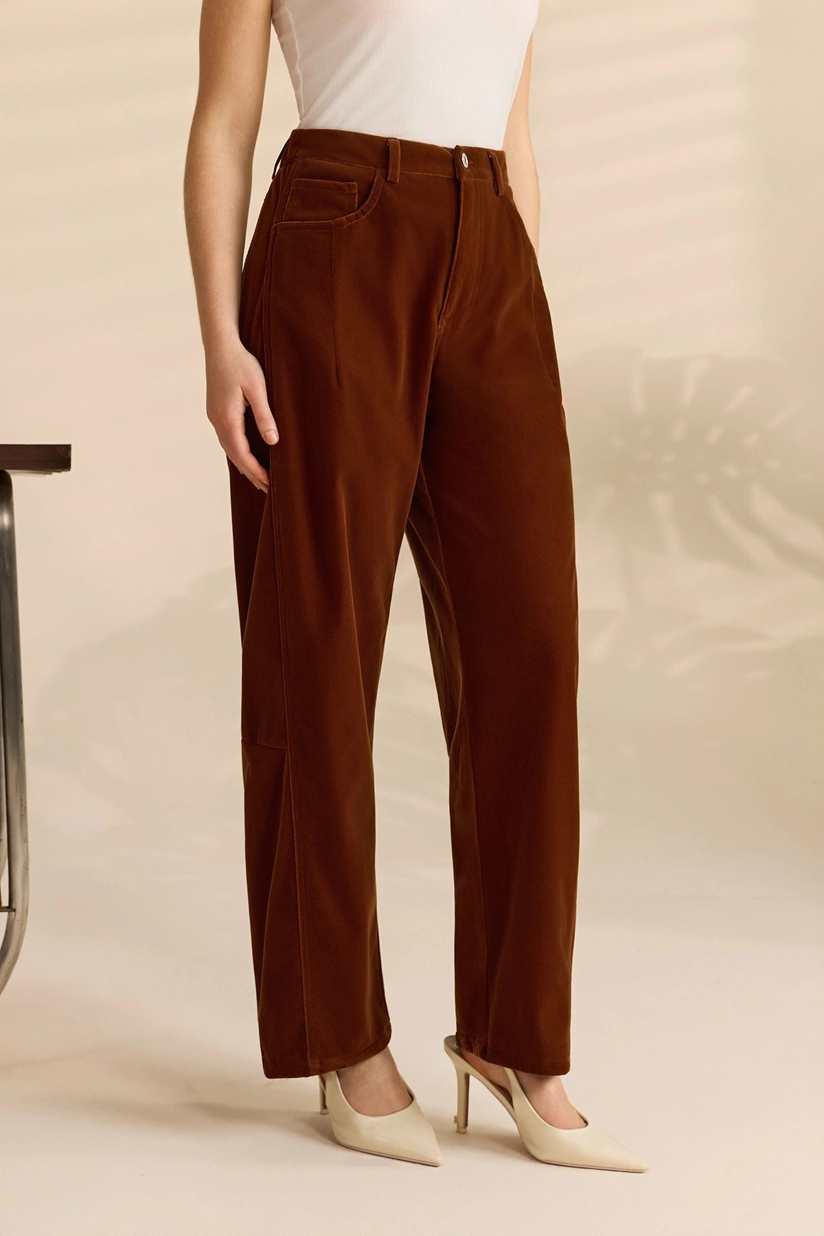 Womens Brown High Waisted Wide Leg Trousers | Cicy Bell