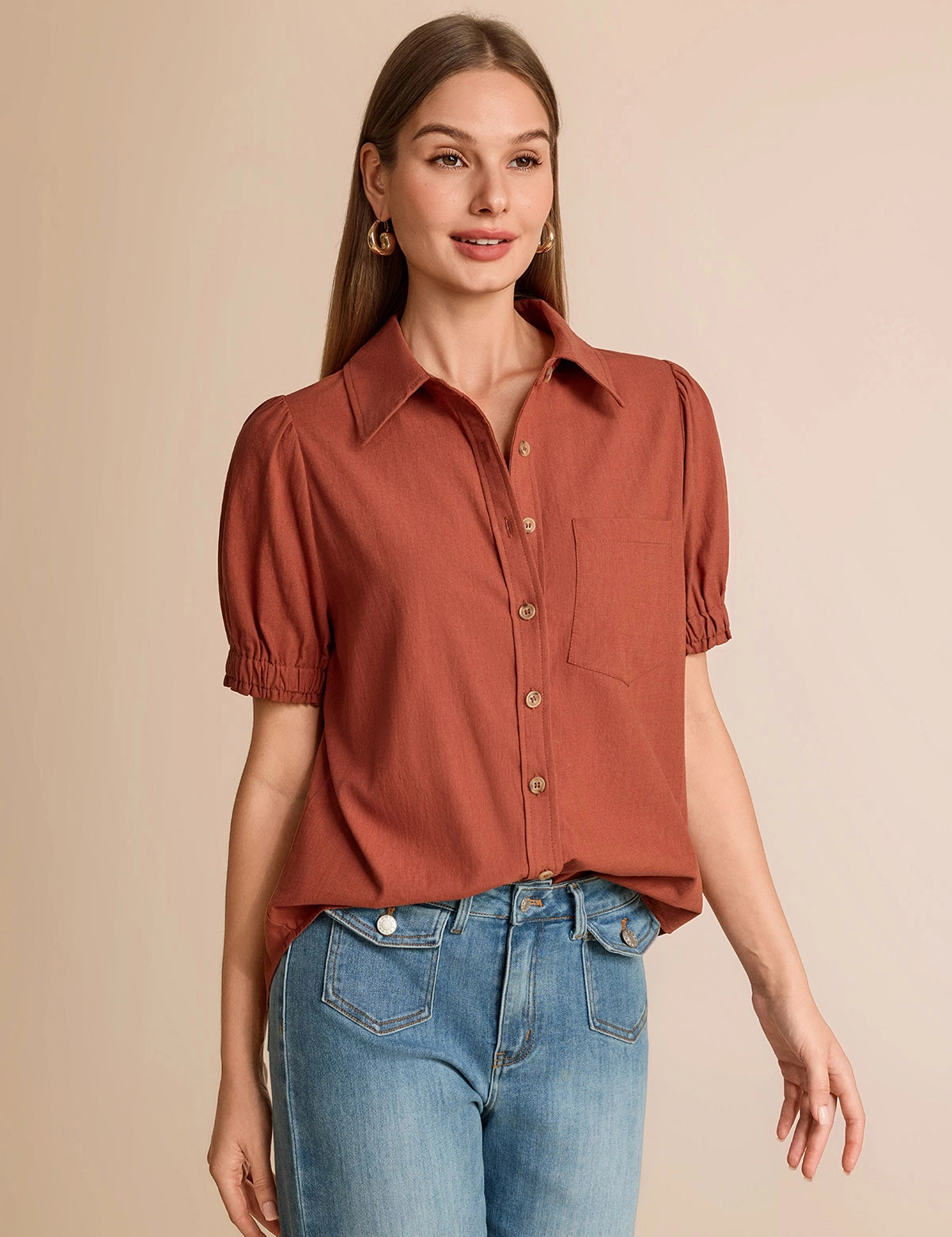 CicyBell-Women-Brown-PuffShortSleeveShirts-N5E231_3.webp