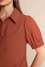 Womens Brown Puff Short Sleeve Shirts | CicyBell
