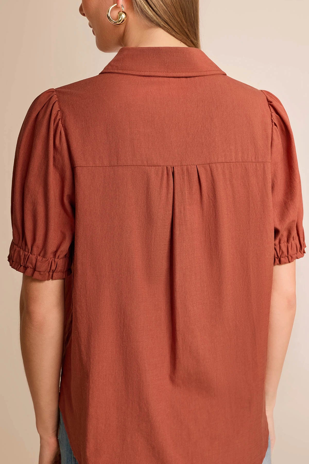 Womens Brown Puff Short Sleeve Shirts | CicyBell