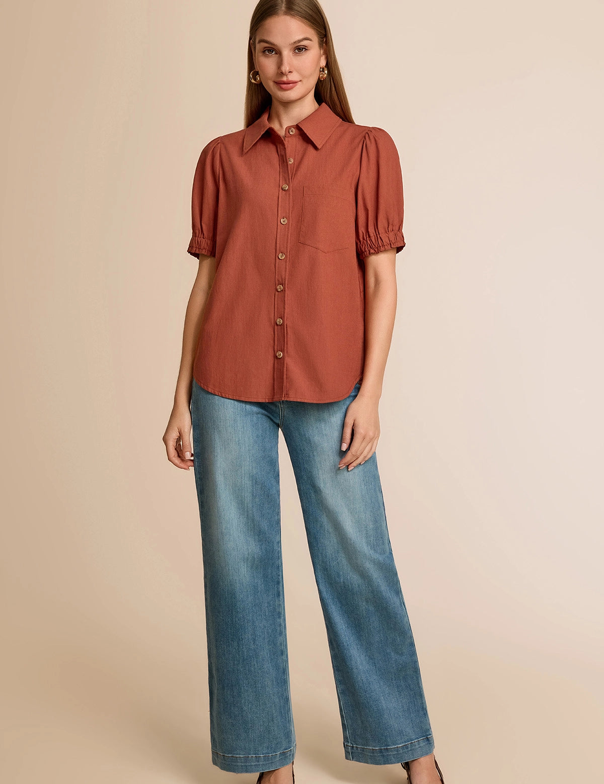 CicyBell-Women-Brown-PuffShortSleeveShirts-N5E231_7.webp