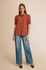 Womens Brown Puff Short Sleeve Shirts | CicyBell