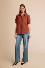 Womens Brown Puff Short Sleeve Shirts | CicyBell
