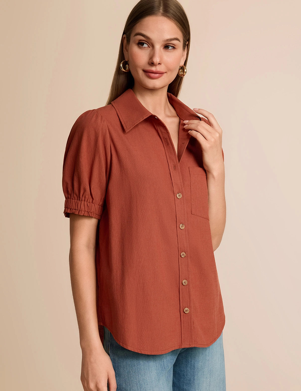 CicyBell-Women-Brown-PuffShortSleeveShirts-N5E231_9.webp