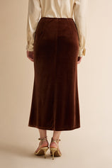 Womens Brown Velvet Maxi Skirt | CicyBell
