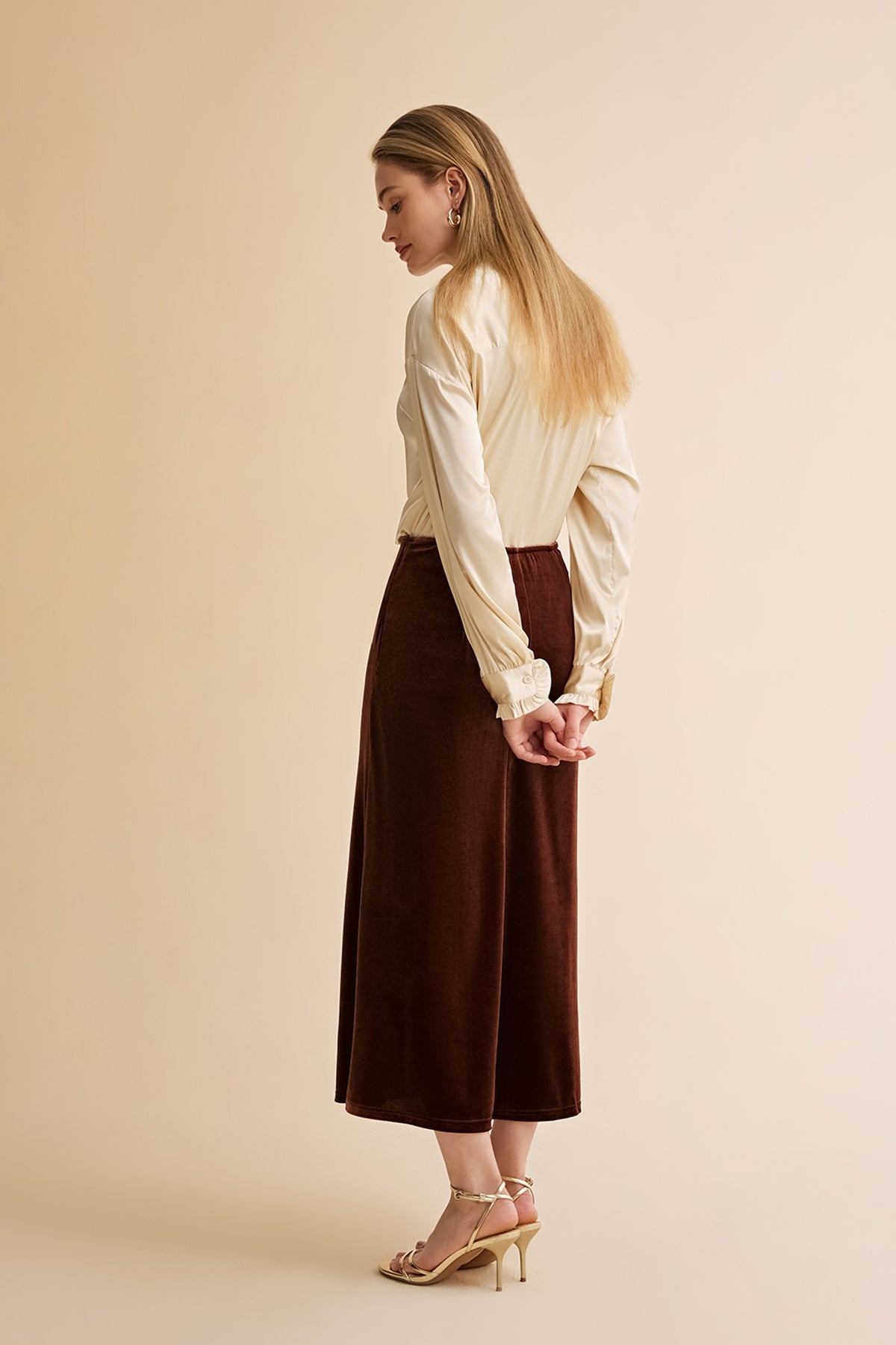 Womens Brown Velvet Maxi Skirt | CicyBell