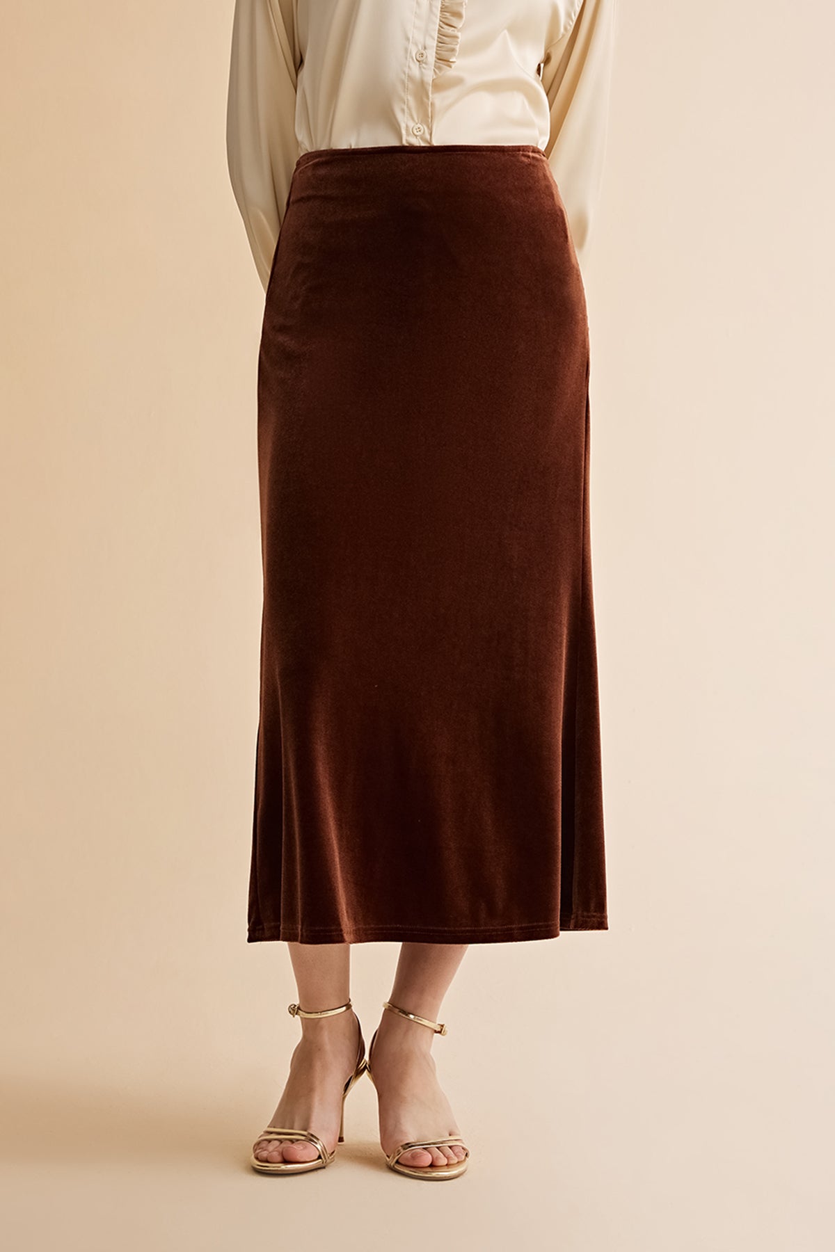 Womens Brown Velvet Maxi Skirt | CicyBell