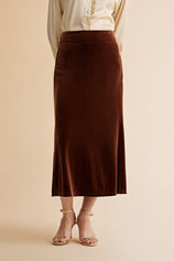 Womens Brown Velvet Maxi Skirt | CicyBell