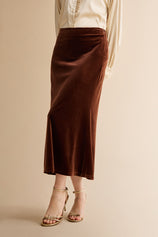 Womens Brown Velvet Maxi Skirt | CicyBell