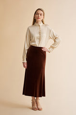 Womens Brown Velvet Maxi Skirt | CicyBell