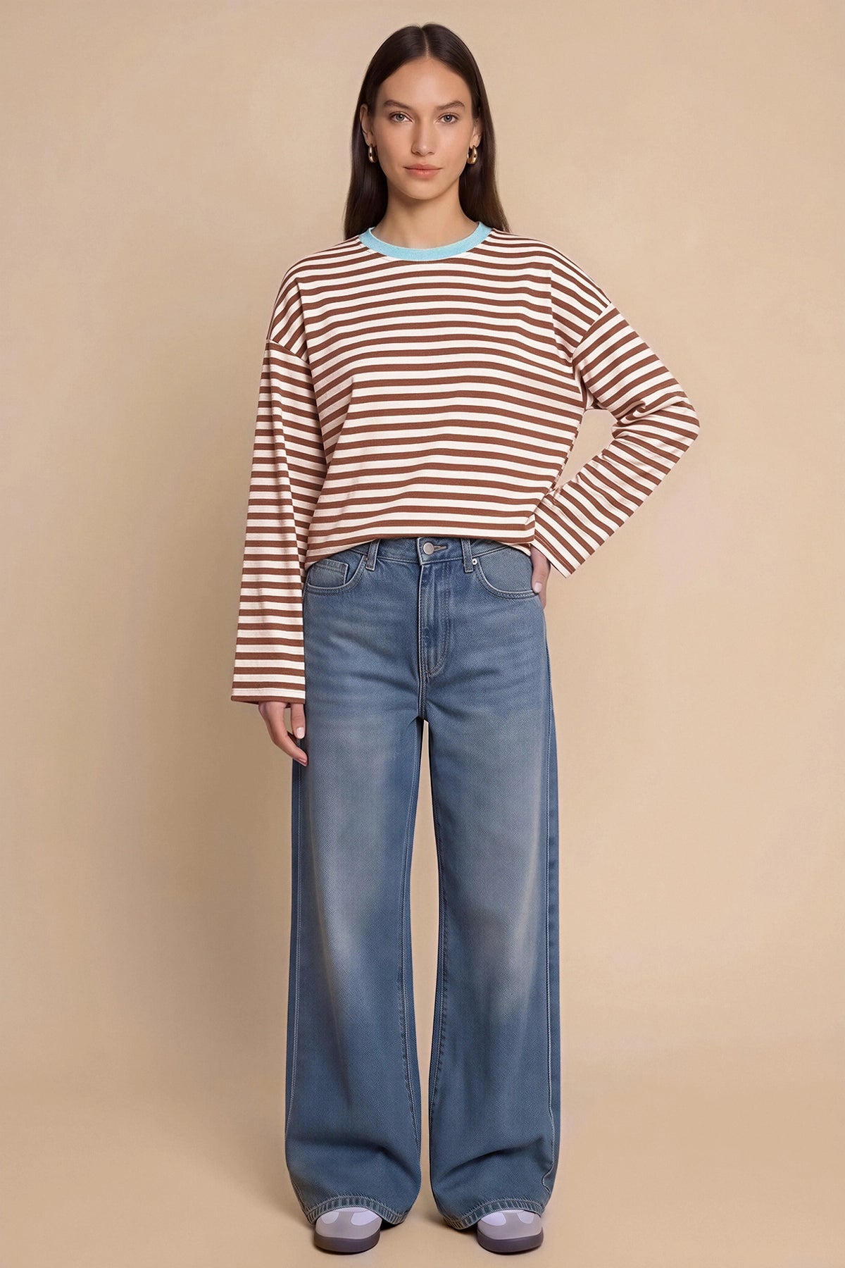 Womens Brown Striped Long Sleeve Top | CicyBell
